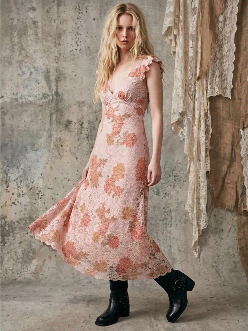 Free People Dainty Ethereal Butterfly Babe Lace Maxi Dress Antique Floral Large - Picture 3 of 15